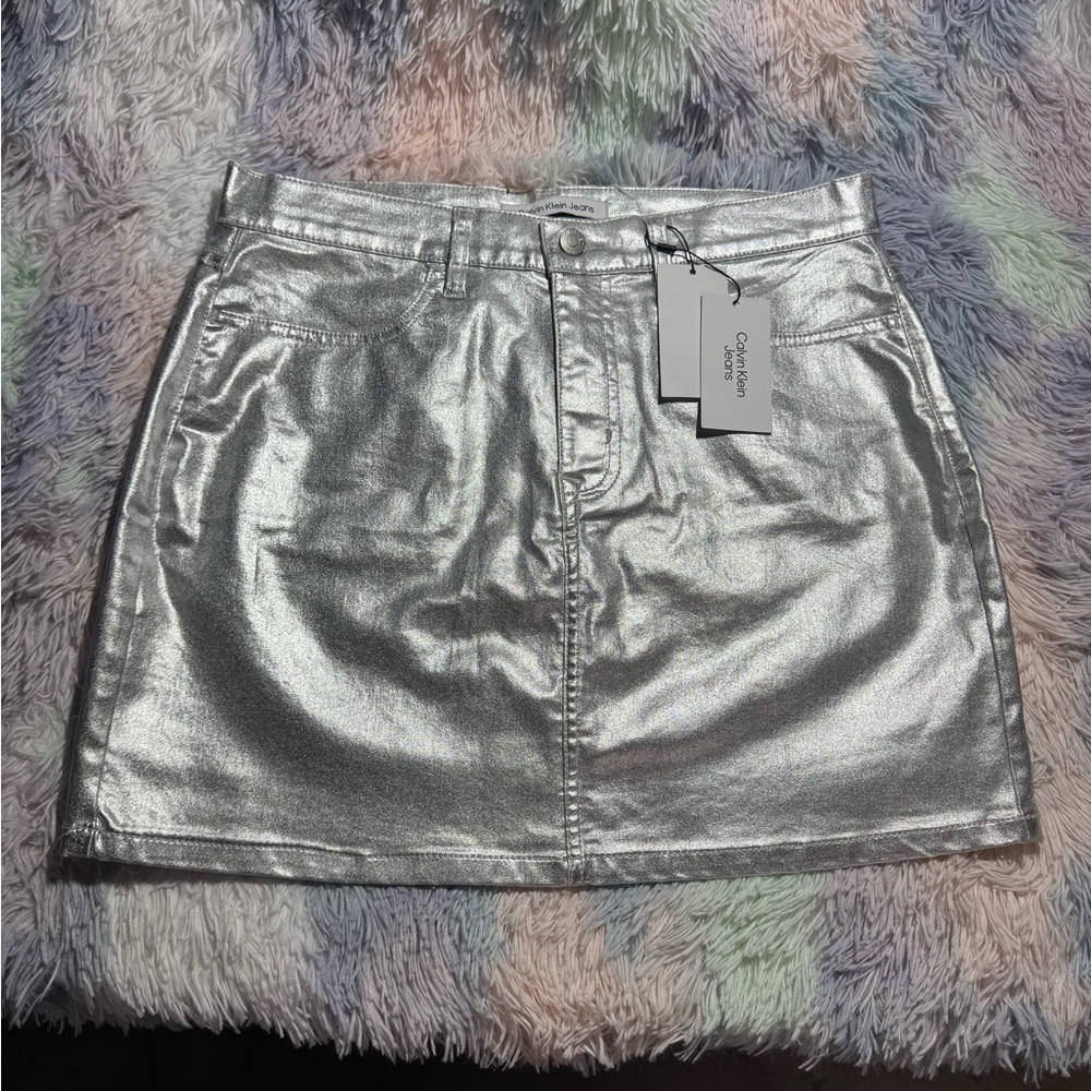 Calvin Klein Jeans Shimmering Silver Mini Skirt
